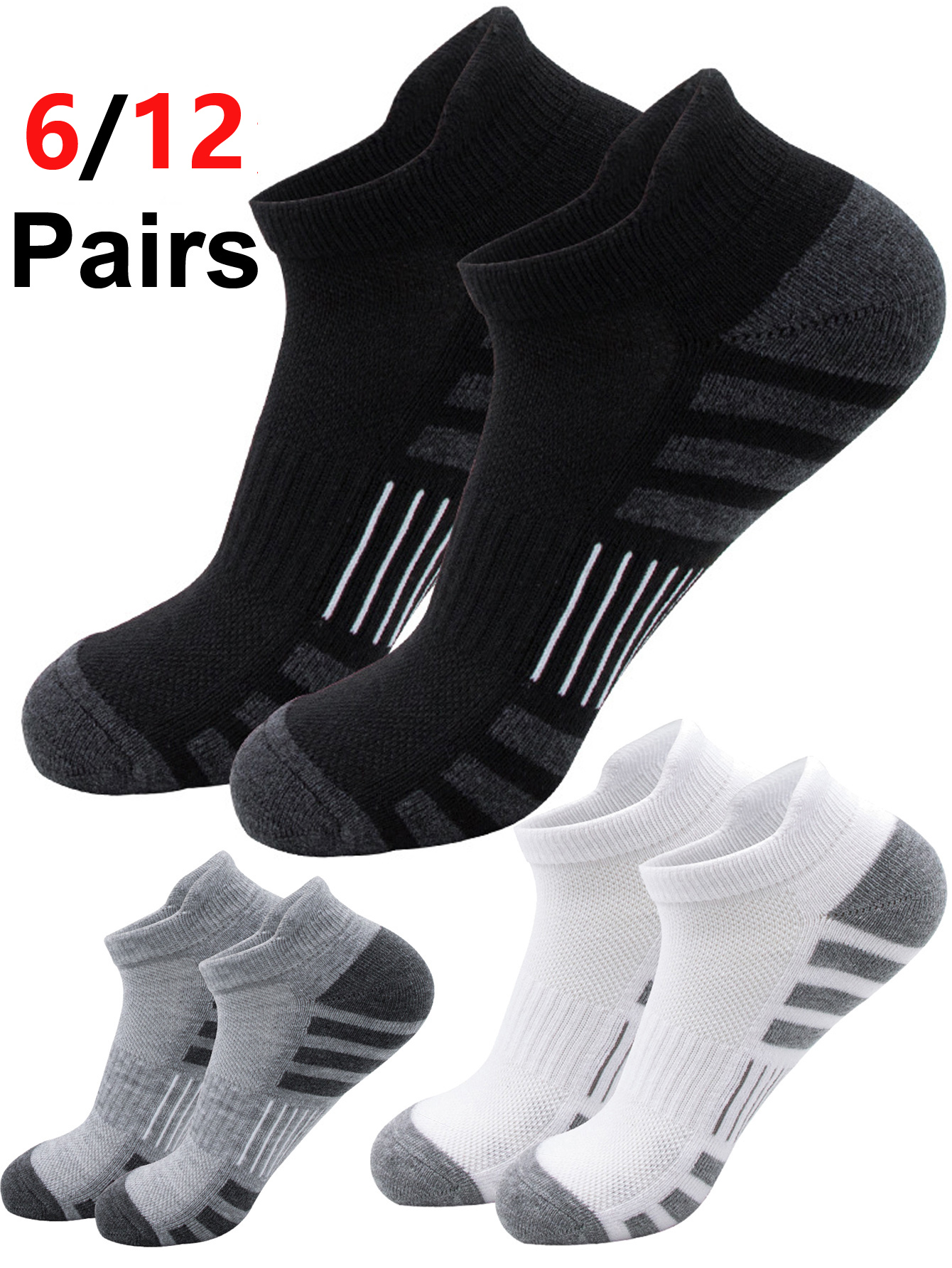 Athletic Sock Cushion - 6/12Pairs Low Cut Ankle Athletic Running