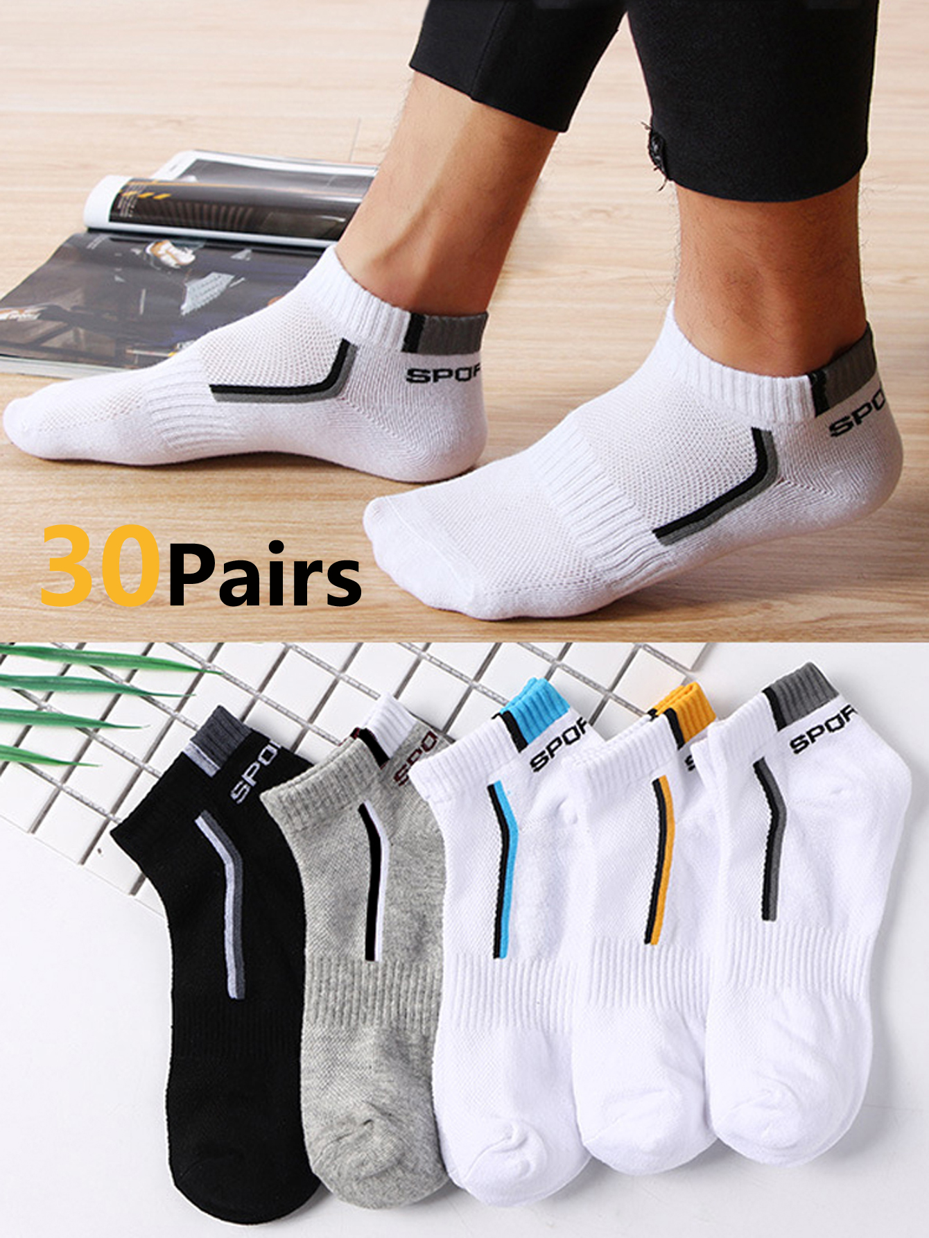 Ankle Sock Low Cut - 30Pairs Men's Mesh Breathable Ankle Socks