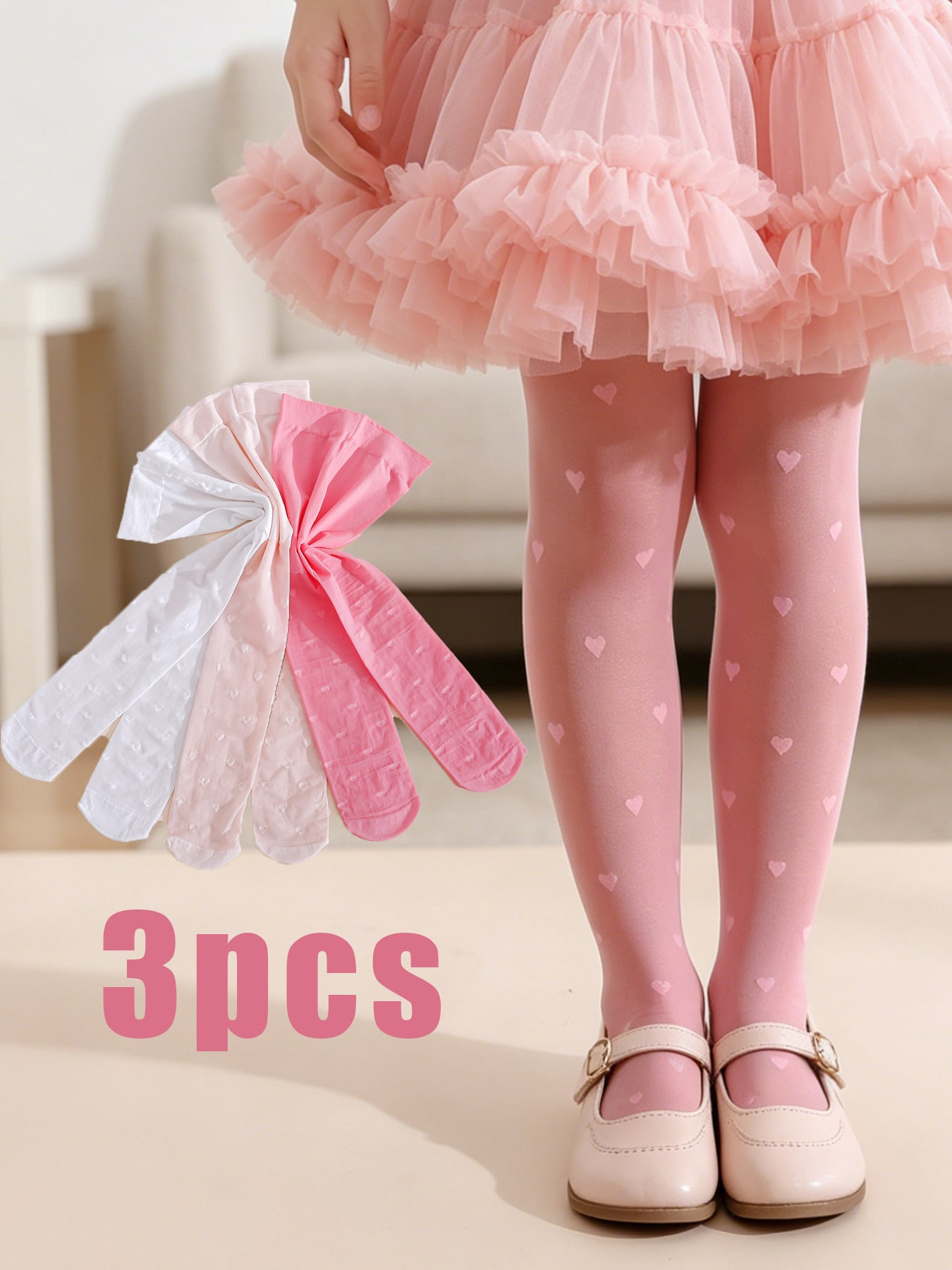 3Pcs Girls Heart Print Tights  - Tights Pantyhose Sheer 리뷰 및 가격