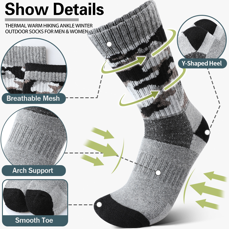 4Pairs Thick Gray Camouflage S - Wool Hiking Sock 리뷰 및 가격