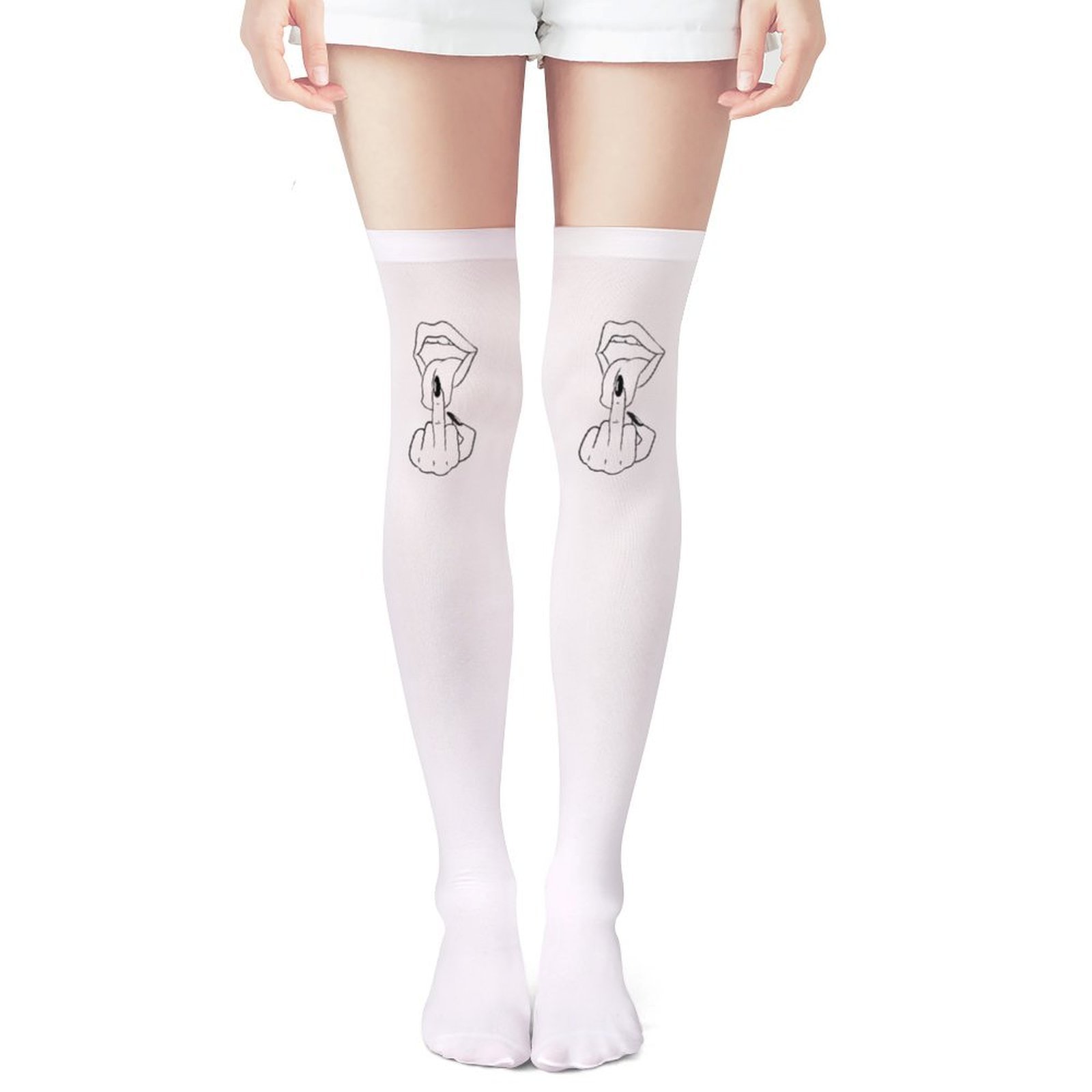 Ladies' white middle finger, r - Knee High Sock Women 리뷰 및 가격