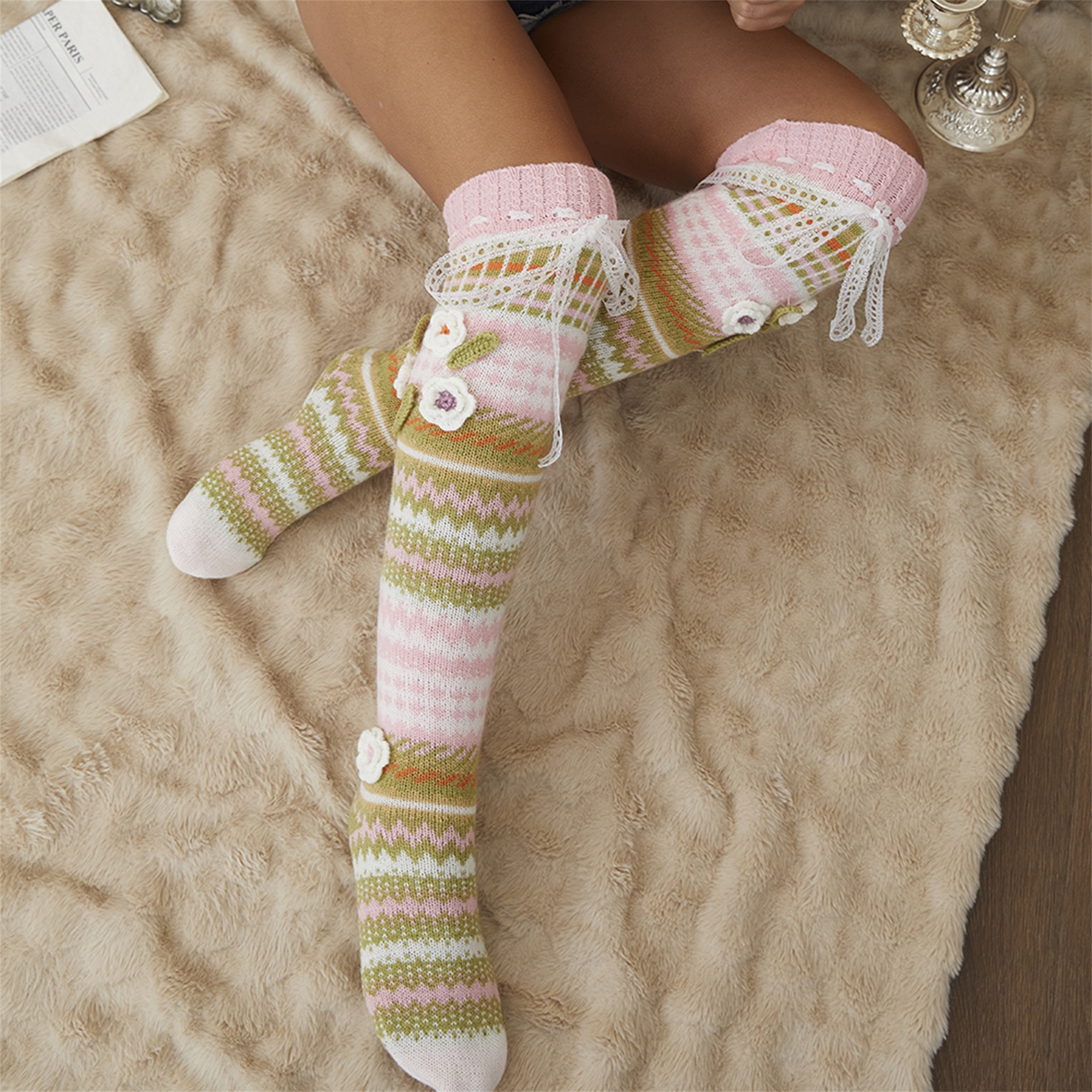 Elegant Crochet Lace Thigh Hig - Silk Sock Bamboo 리뷰 및 가격